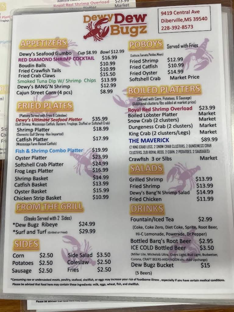 Dewy Dew Bugz Seafood Market & Restaurant Menu 2
