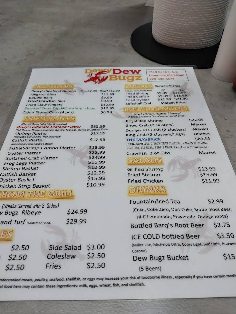 Dewy Dew Bugz Seafood Market & Restaurant Menu 3